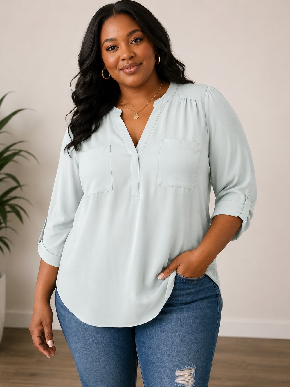 Torrid Harper Harbor Gray 3/4 Sleeve Blouse Size 1X 14-16 NWT